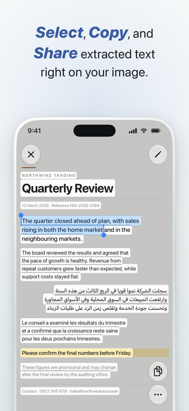 Text lifted from a printed report, with a phrase held on the page.