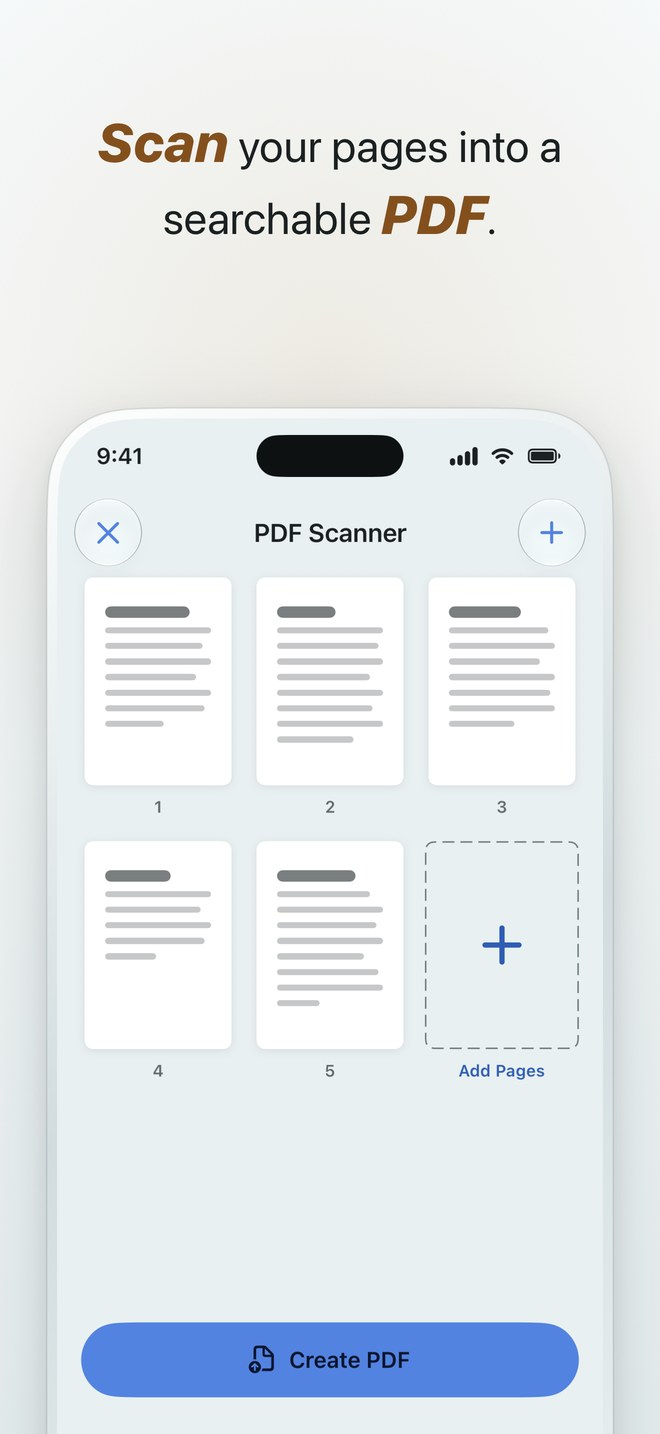 Scanned pages laid out before they become one PDF.